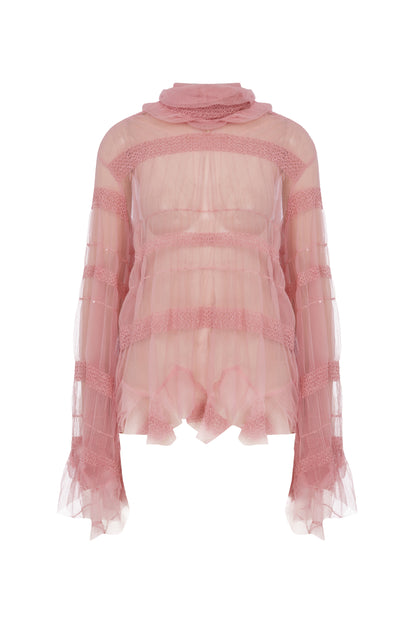 OPHELIA PEMBE DANTEL BLUZ